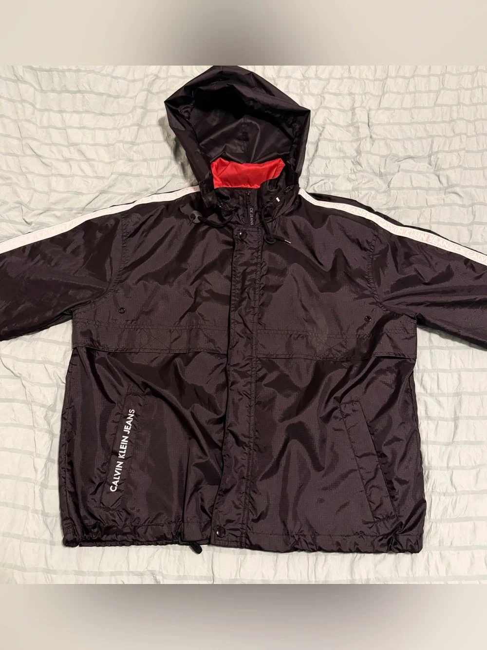 Calvin Klein Jeans Vintage 90’s Black Nylon Hooded Windbreaker Mens Size XL
